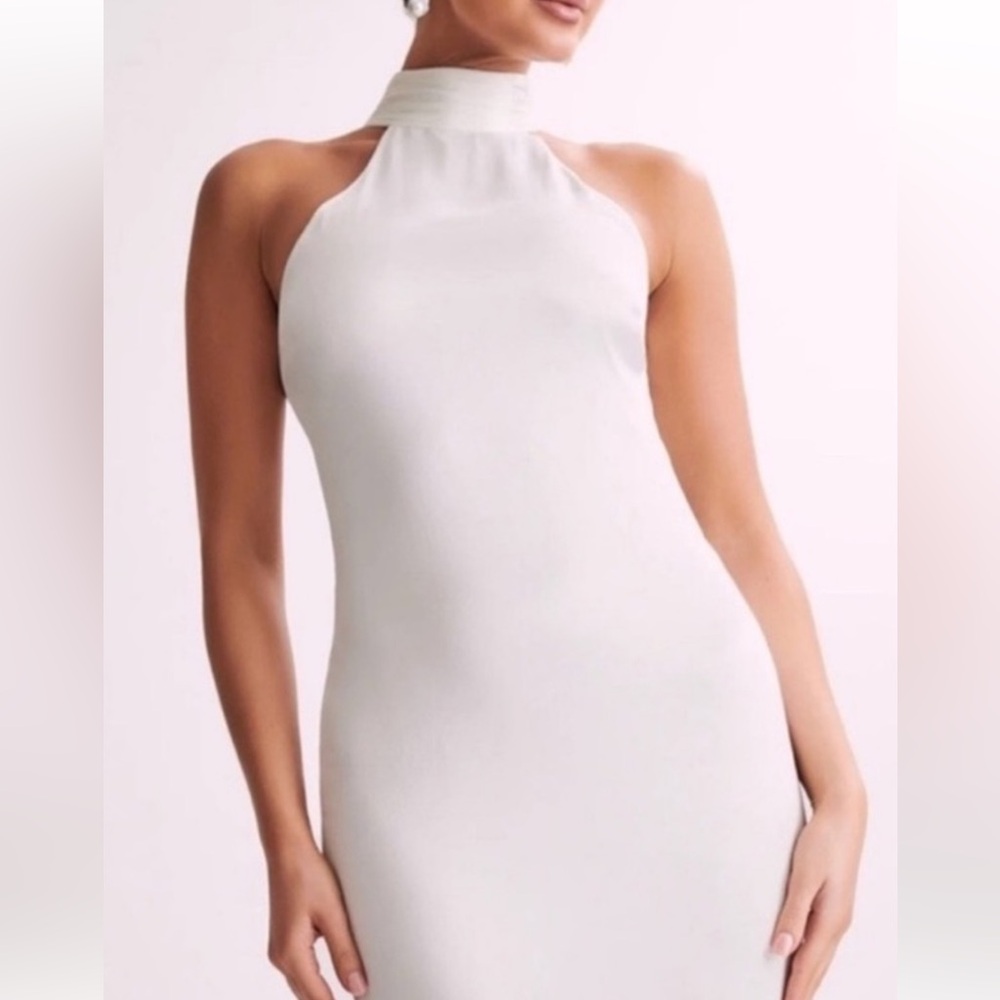 Meshki Claire satin White maxi high neck dress